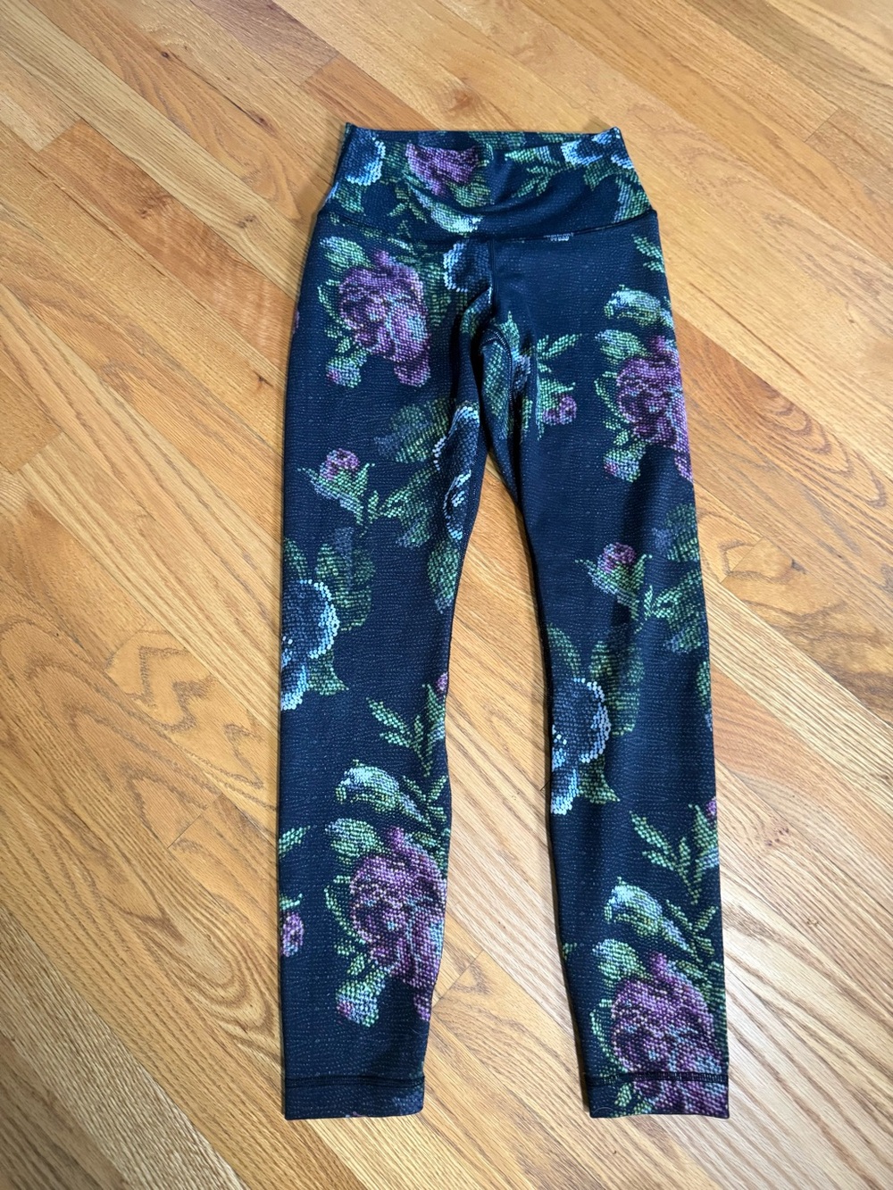 lululemon athletica Black Leggings with Purple & Green Floral Print